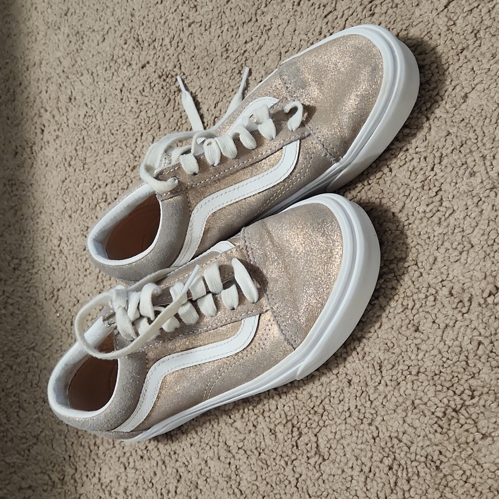 Vans Old Skool White and Gold shimmer